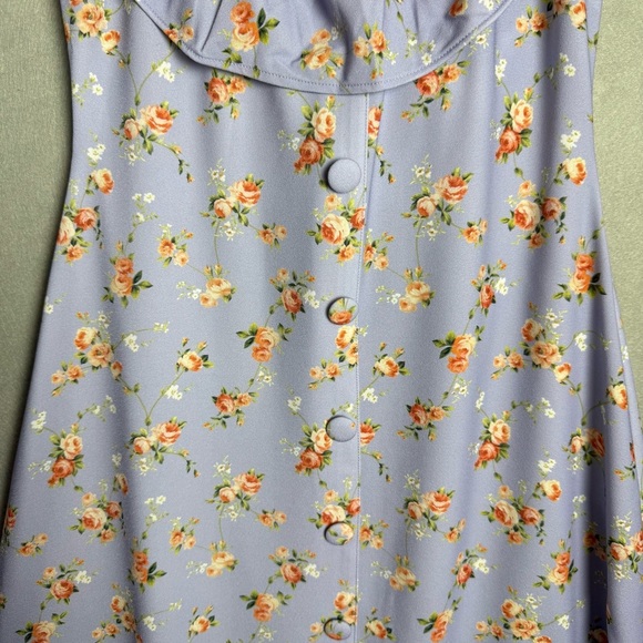 Brand New WeWoreWhat Women's Ruffle Halter Midi Dress Vintage Roses Purple S - Picture 5 of 12